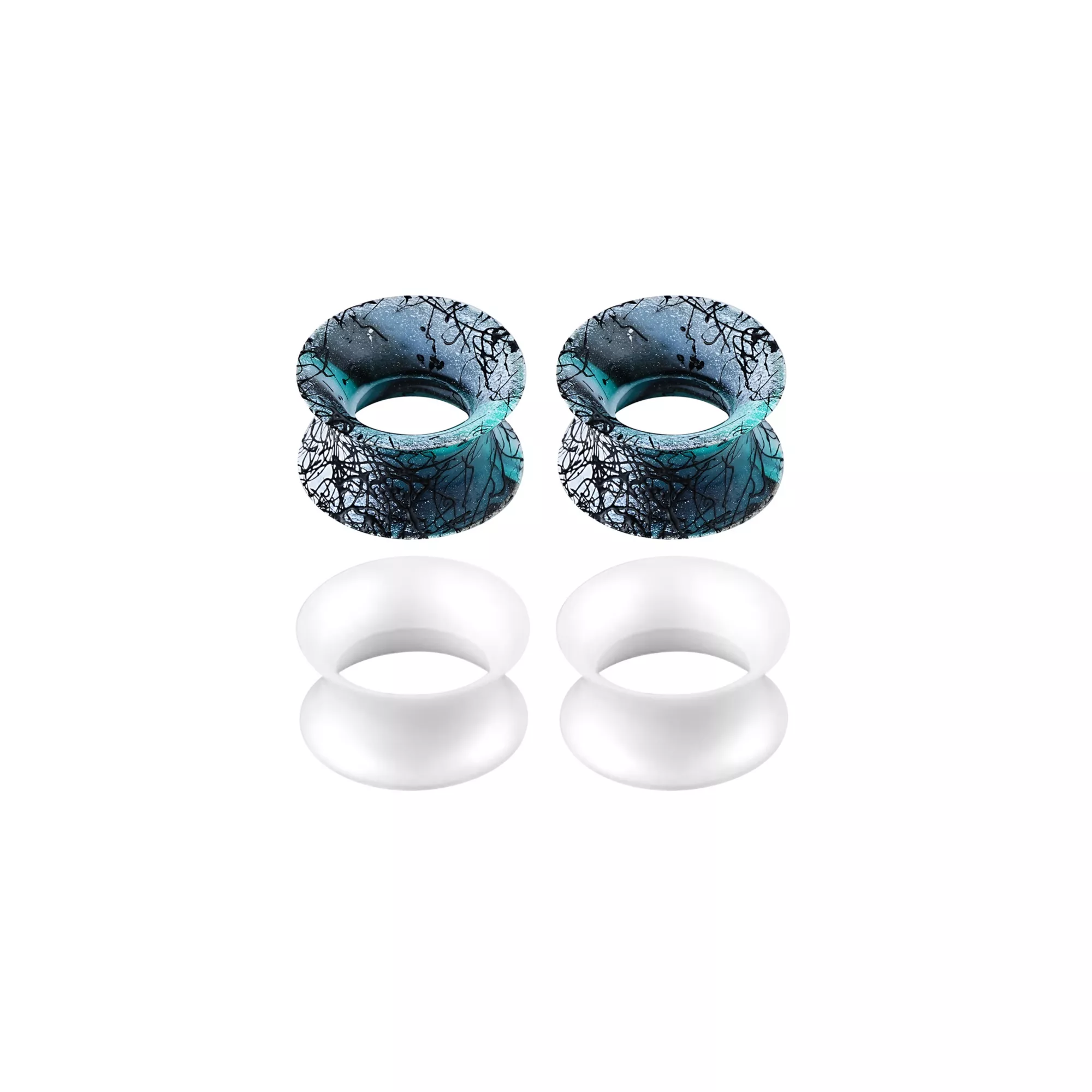 Multi-Pack Blue and White Splatter Silicone Tunnels - 2 Pair