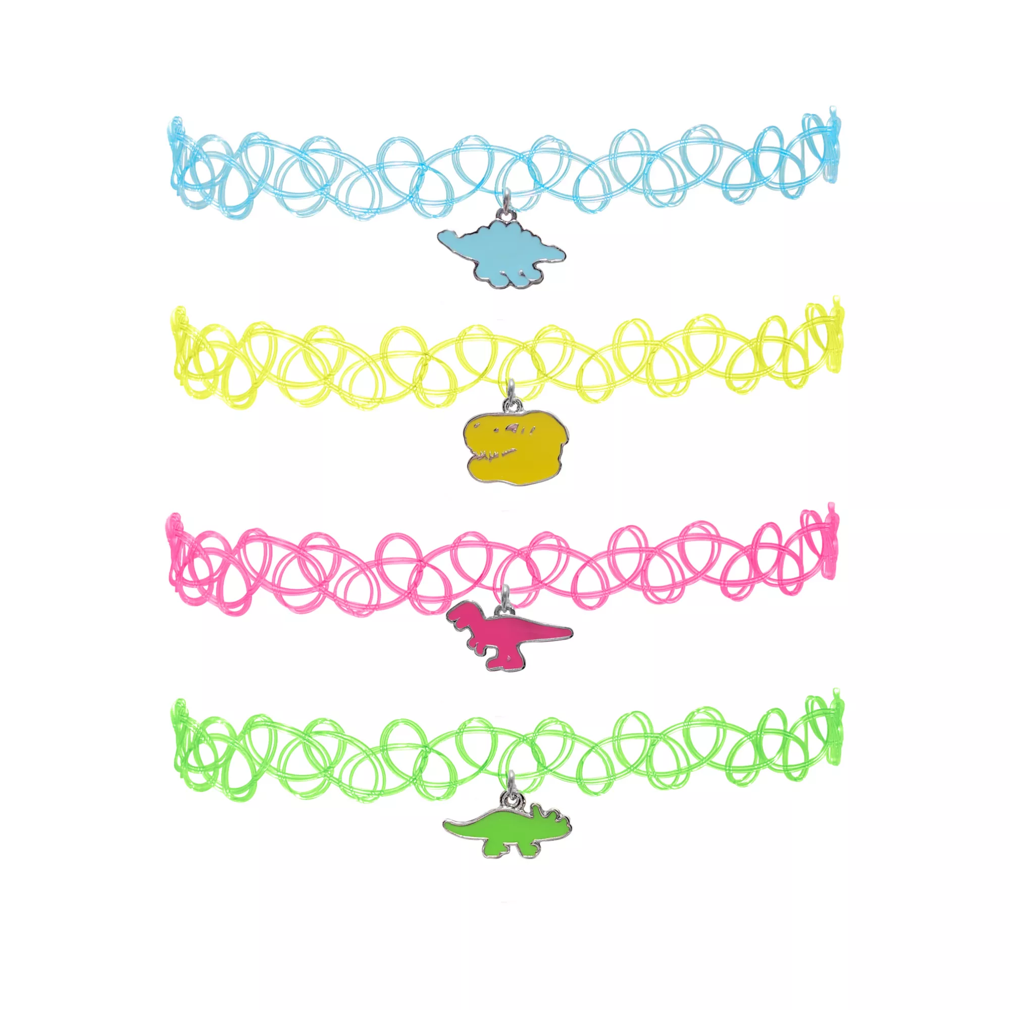 Multi-Pack Dino Tattoo Choker Necklaces - 4 Pack