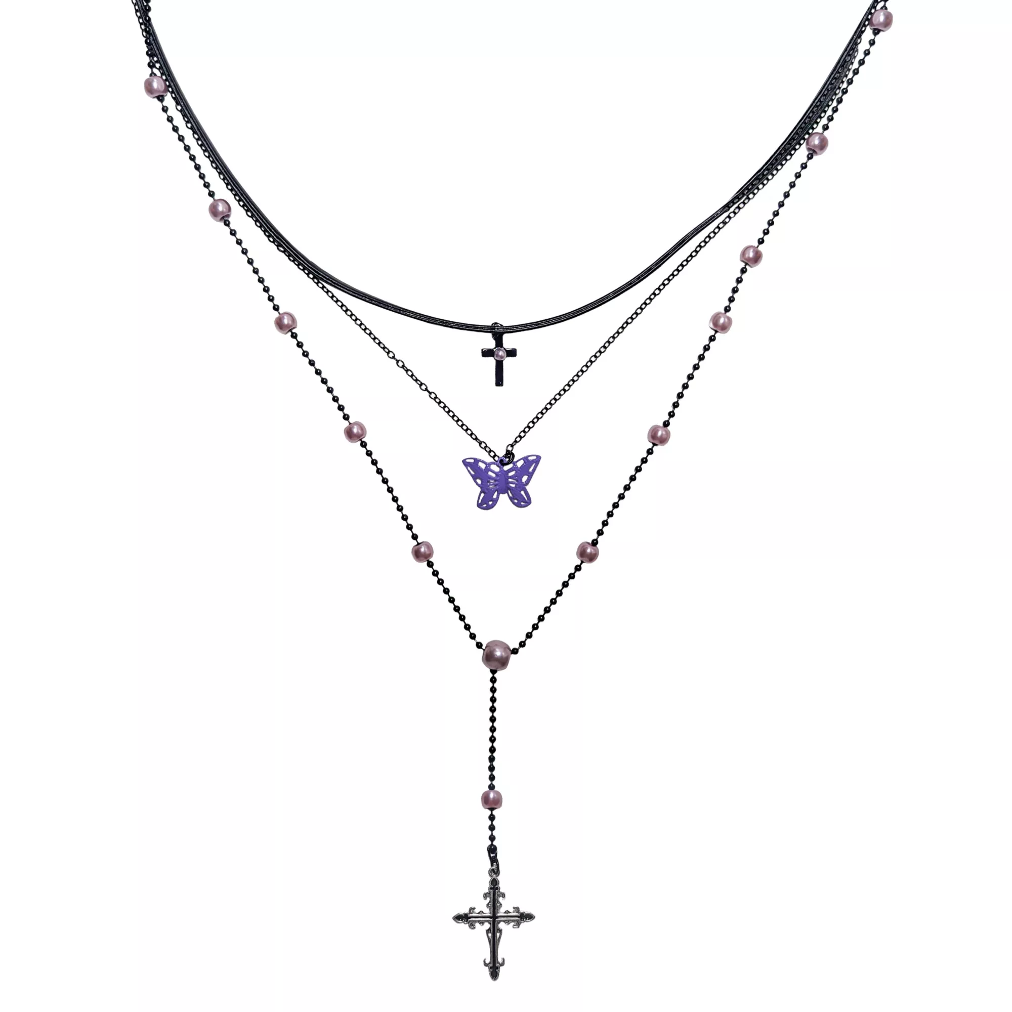 Butterfly Rosary 3-Row Choker Necklace at Spencer's