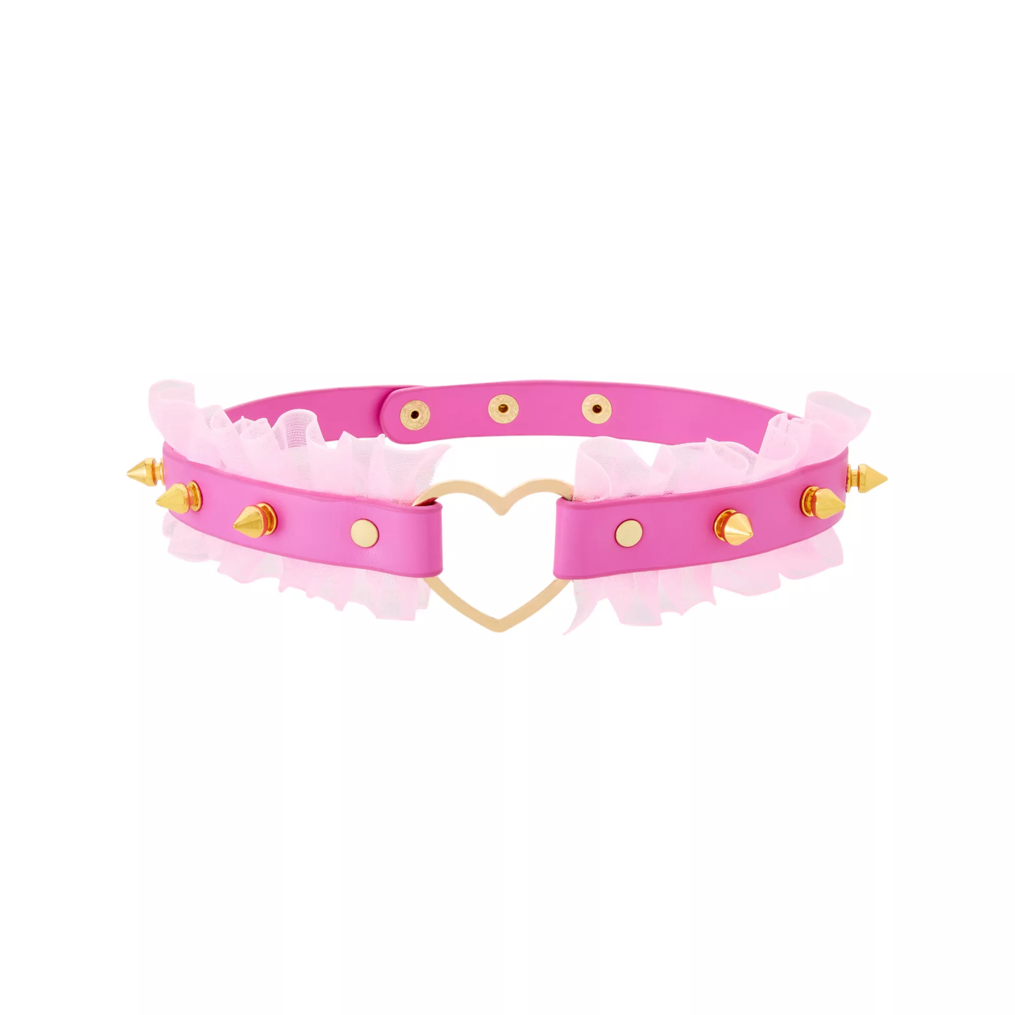 Pink and Gold-Tone Frilled Heart Choker Necklace