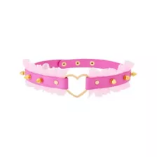 Pink and Gold-Tone Frilled Heart Choker Necklace at Spencer's
