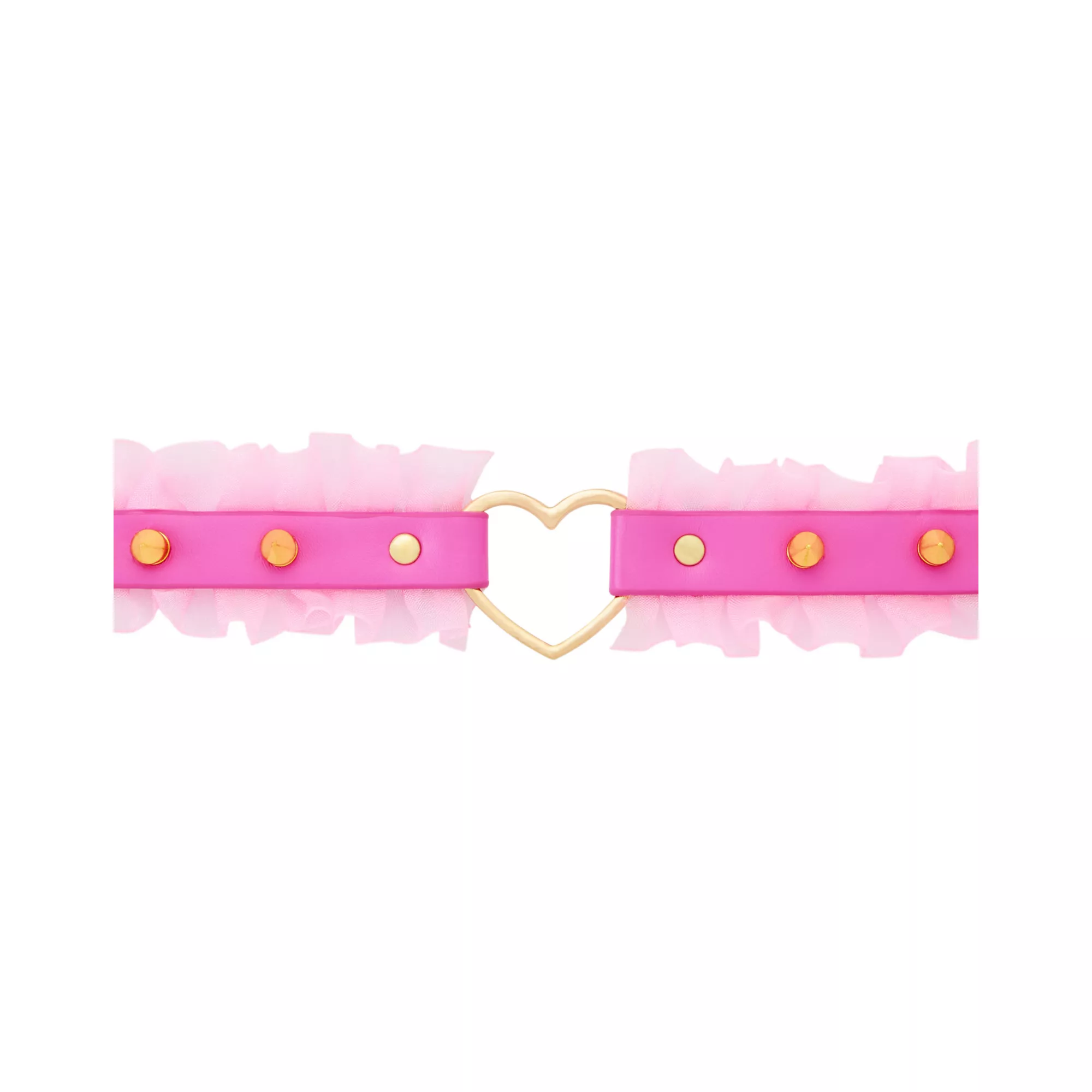 Pink and Gold-Tone Frilled Heart Choker Necklace