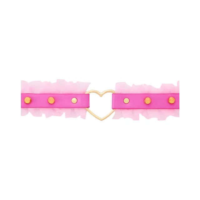 Pink and Gold-Tone Frilled Heart Choker Necklace at Spencer's