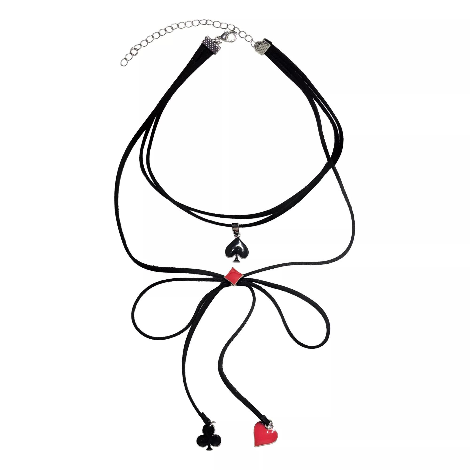3-Row Playing Card Suits Bow Choker Necklace