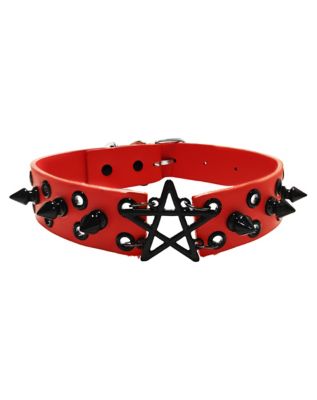 Pentagram Spiked Red and Black Choker