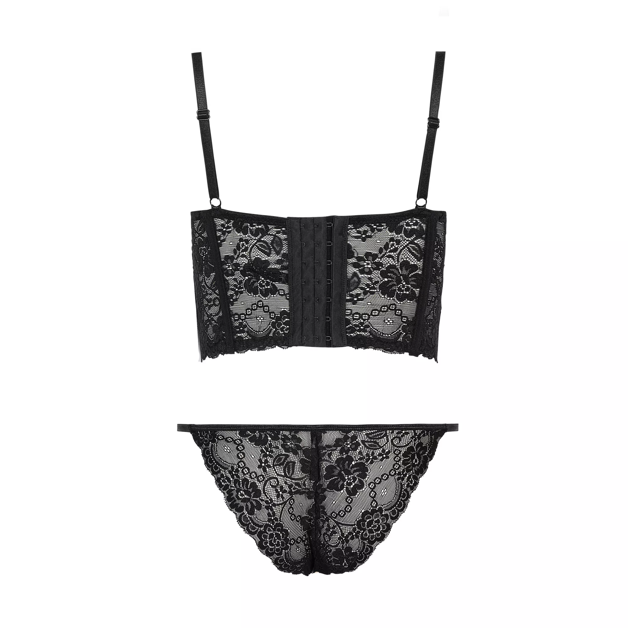Leopard Print Black Lace Corset and Panties Set at Spencer's