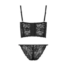 Leopard Print Black Lace Corset and Panties Set at Spencer's
