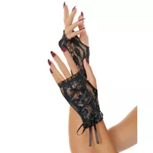 Black Tie Up Lace Fingerless Gloves at Spencer's