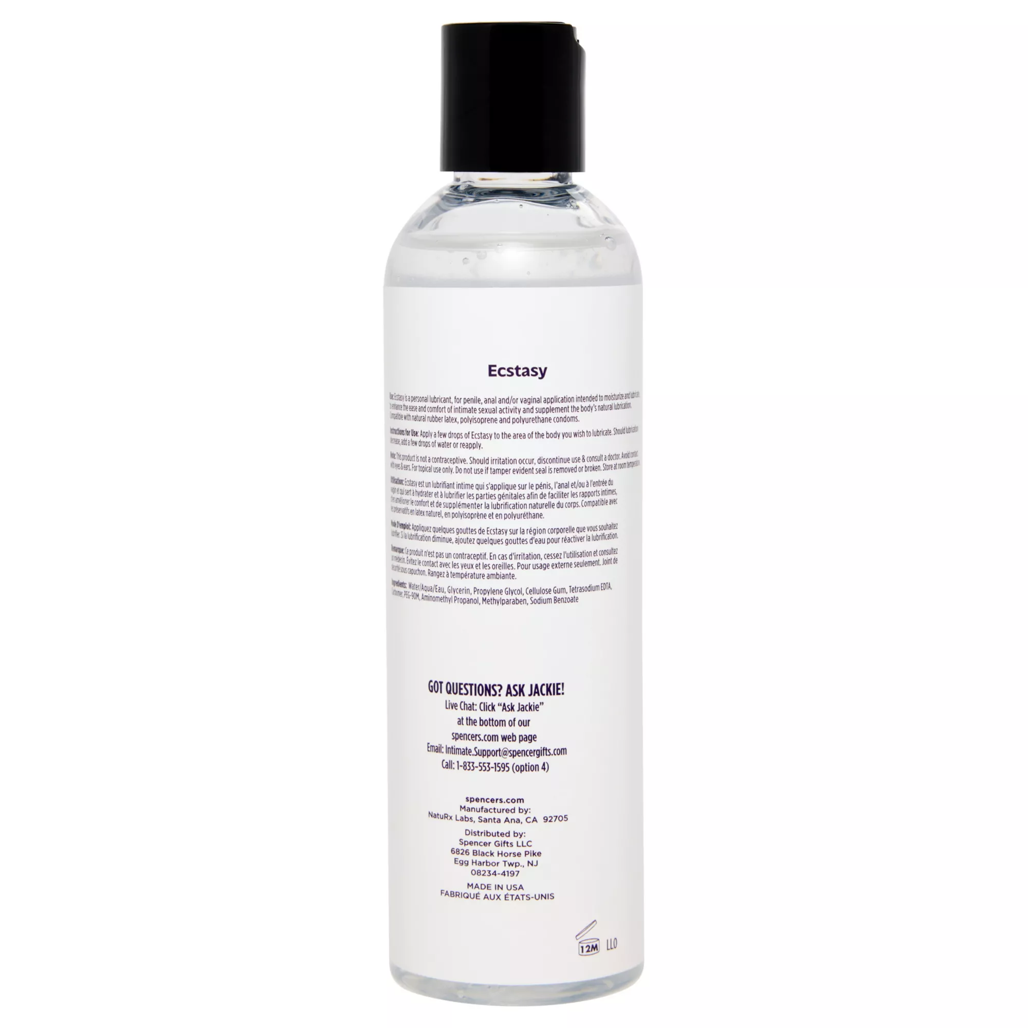 Ecstasy Water-Based Lube 8 oz. - Hott Love
