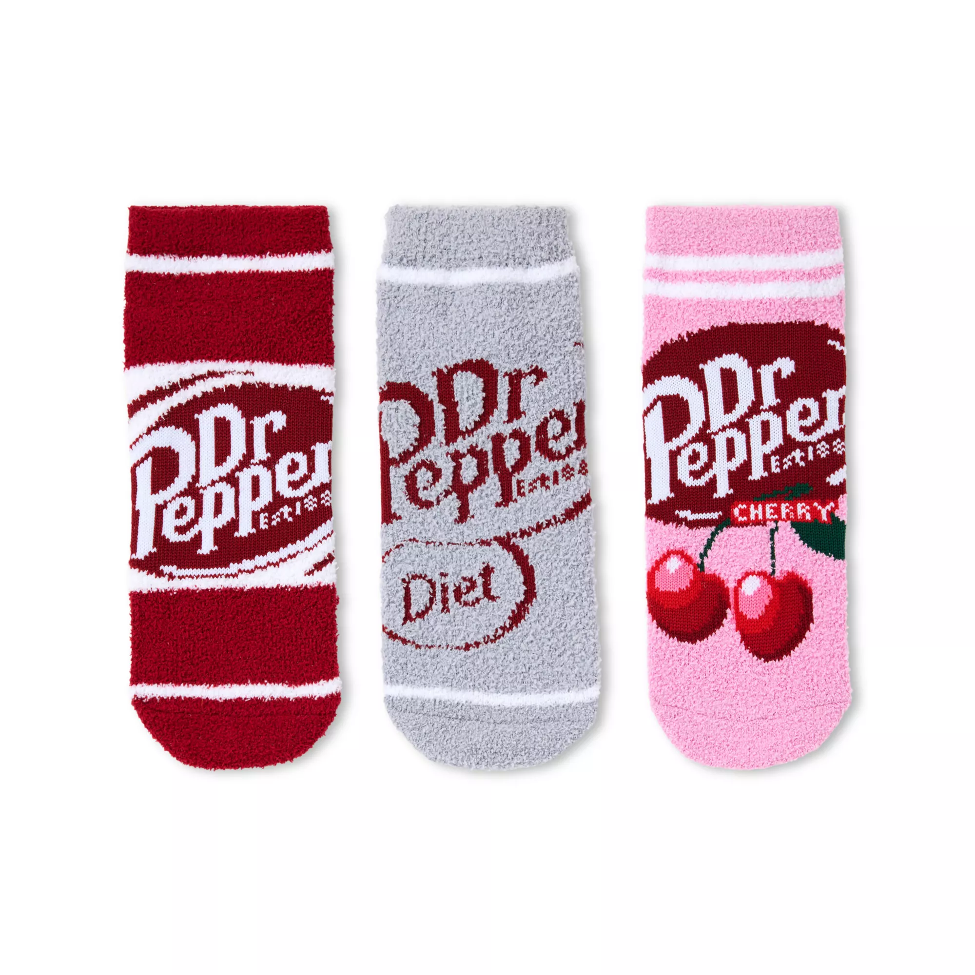 Dr. Pepper Fuzzy Ankle Socks - 3 Pack at Spencer's