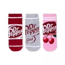 Dr. Pepper Fuzzy Ankle Socks - 3 Pack at Spencer's