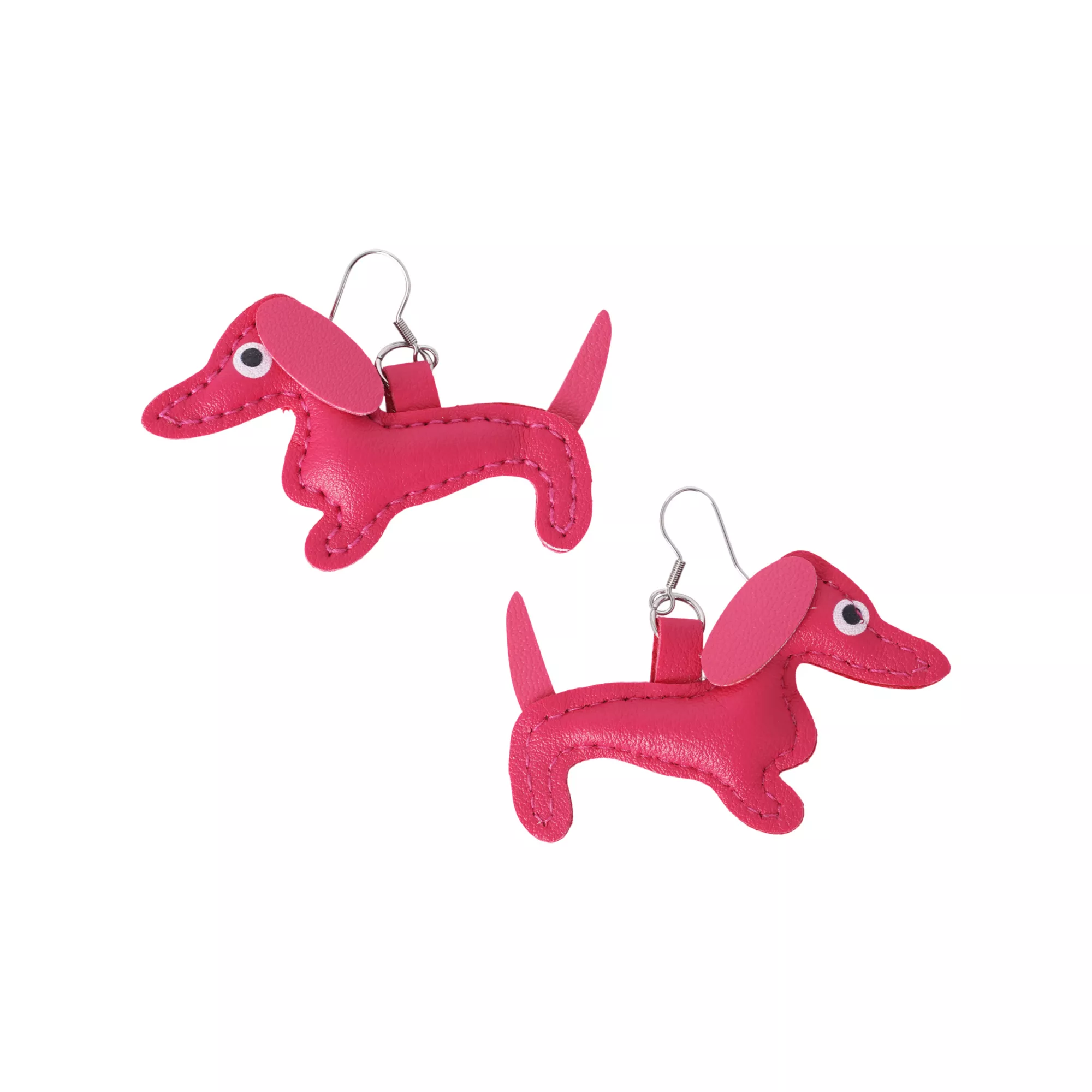 Pink Wiener Dog Dangle Earrings - 18 Gauge