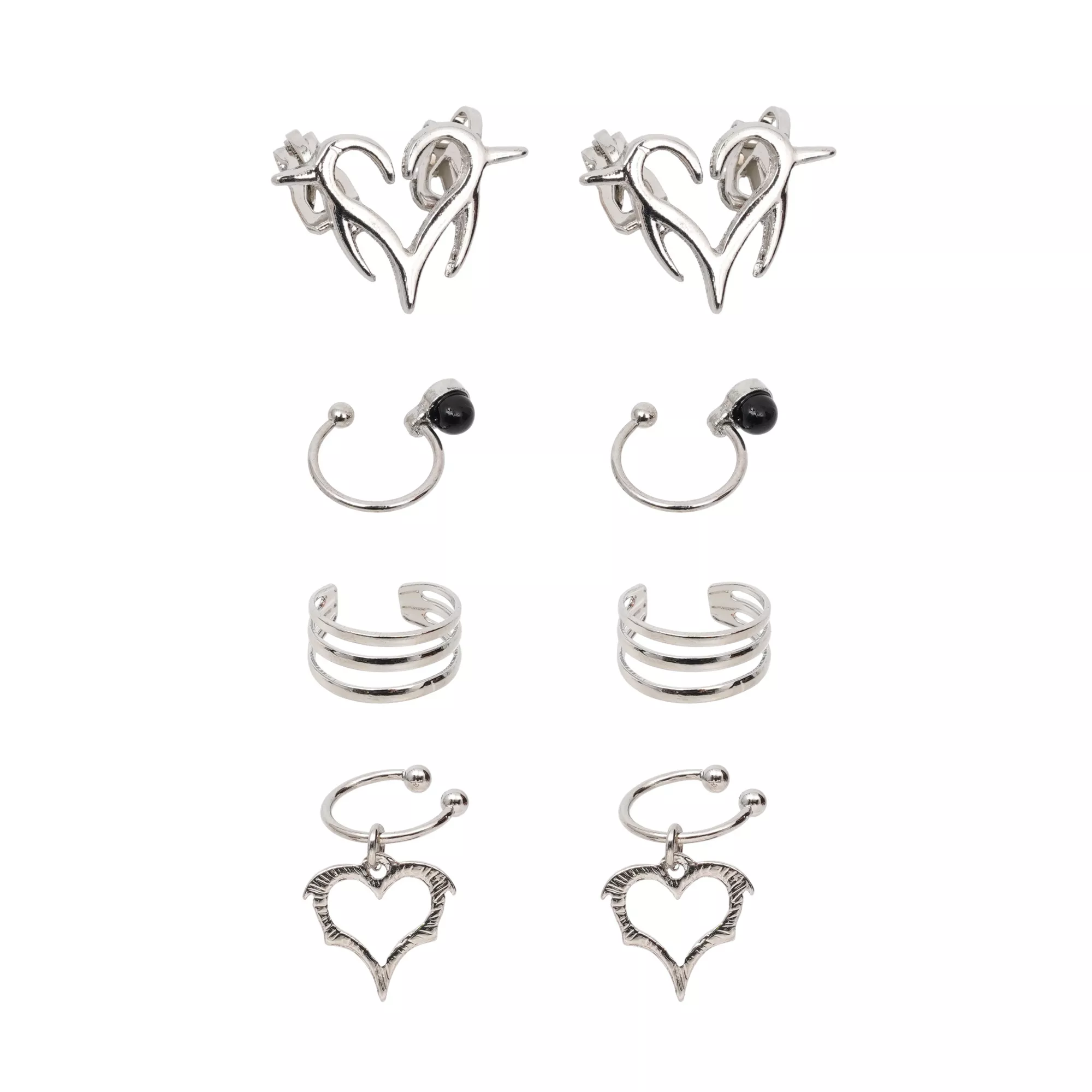 Multi-Pack Cyberpunk Silver-Tone Ear Cuffs - 4 Pair