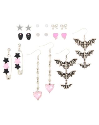 Multi-Pack Gothic Pink Pastel Stud and Dangle Earrings - 9 Pack