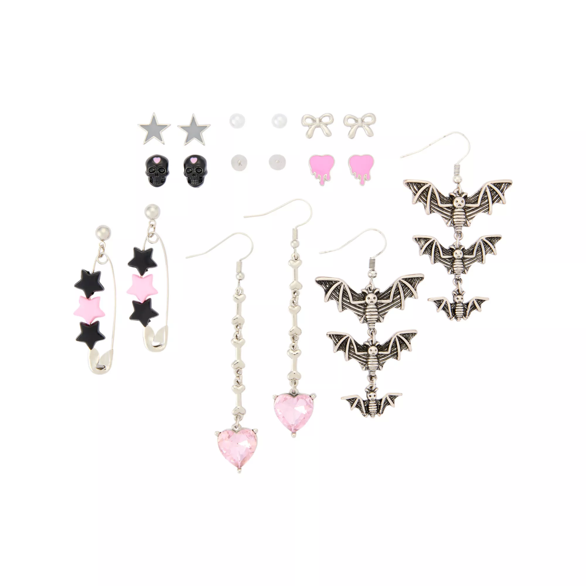 Multi-Pack Gothic Pink Pastel Stud and Dangle Earrings - 9 Pack at Spencer's