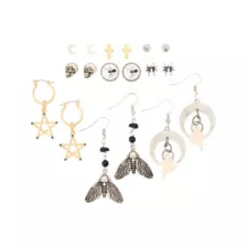 Multi-Pack Assorted Skull Moth Star Stud and Dangle Earrings - 9 Pair at Spencer's