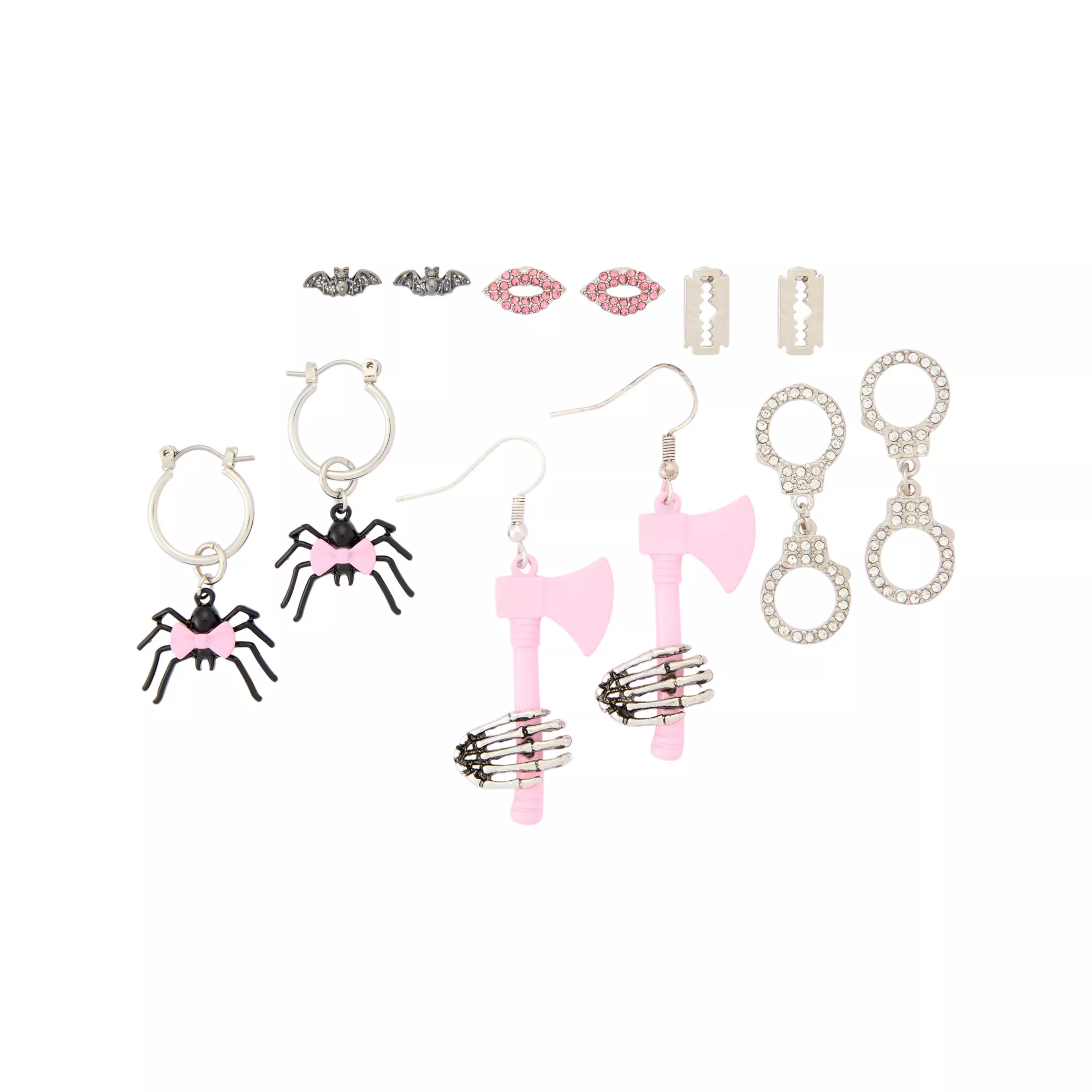 Multi-Pack CZ Assorted Spider Axe Cuffs Stud and Dangle Earrings - 6 Pair at Spencer's