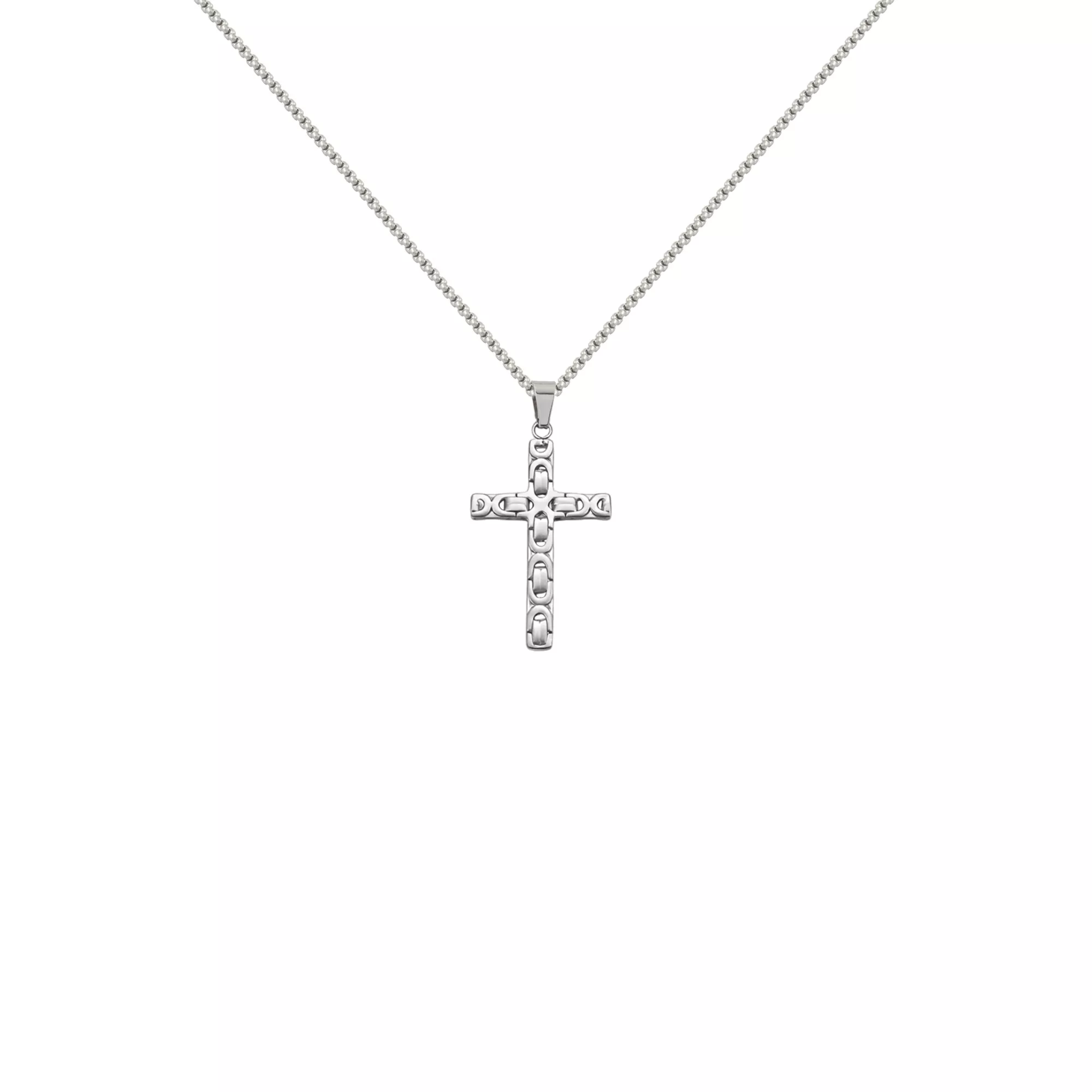 Silver-Tone Chain Link Cross Necklace