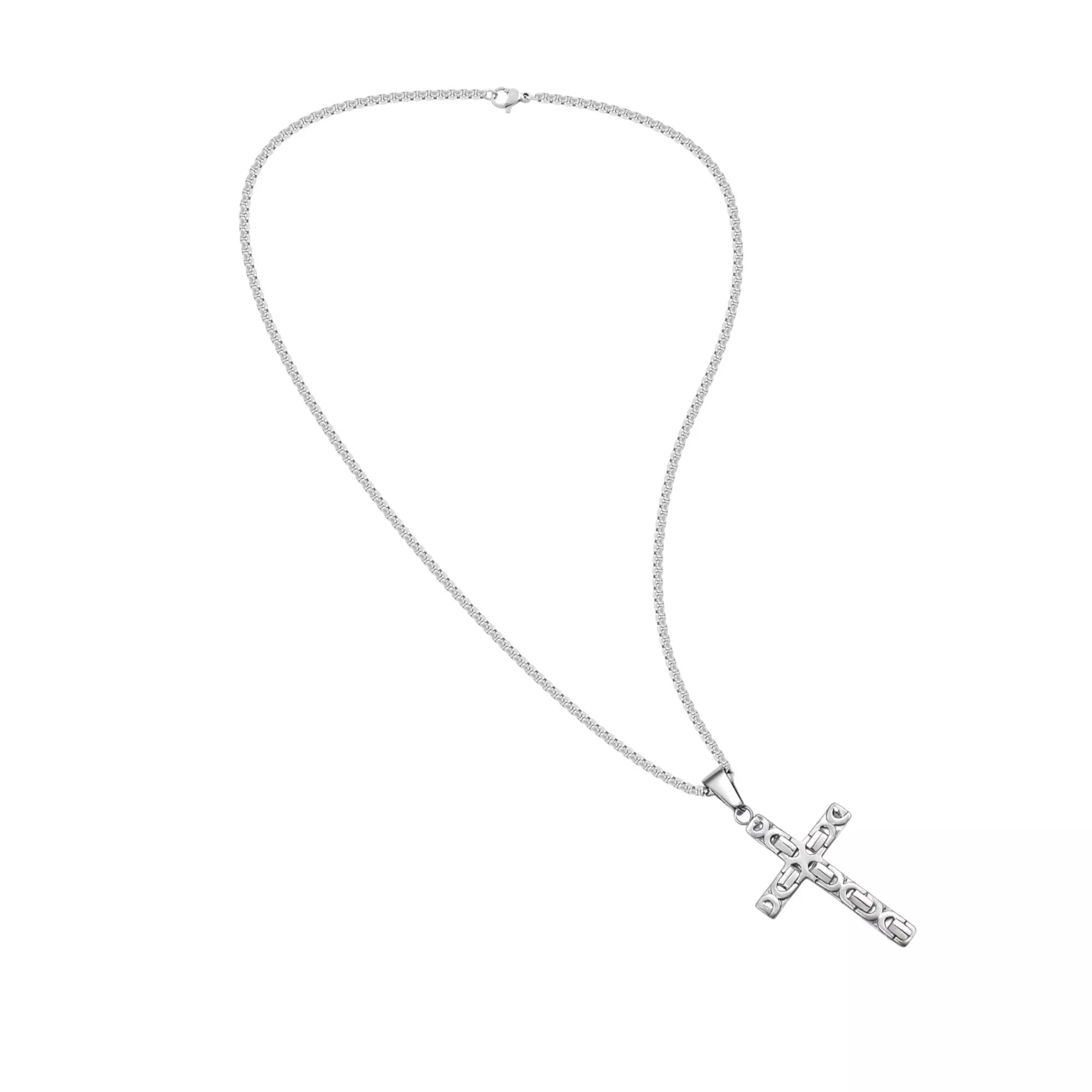 Silver-Tone Chain Link Cross Necklace