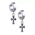 Clear CZ Gothic Cross Silver-Tone Dangle Huggie Hoop Earrings - 20 Gauge at Spencer's