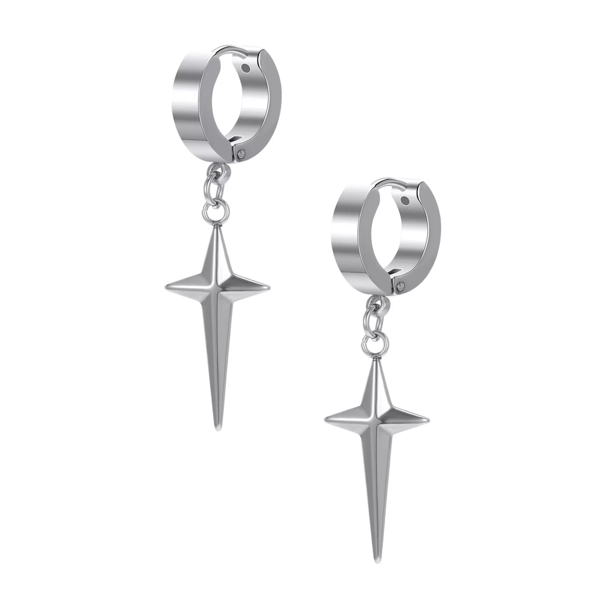 Star Silver-Tone Dangle Huggie Hoop Earrings - 20 Gauge