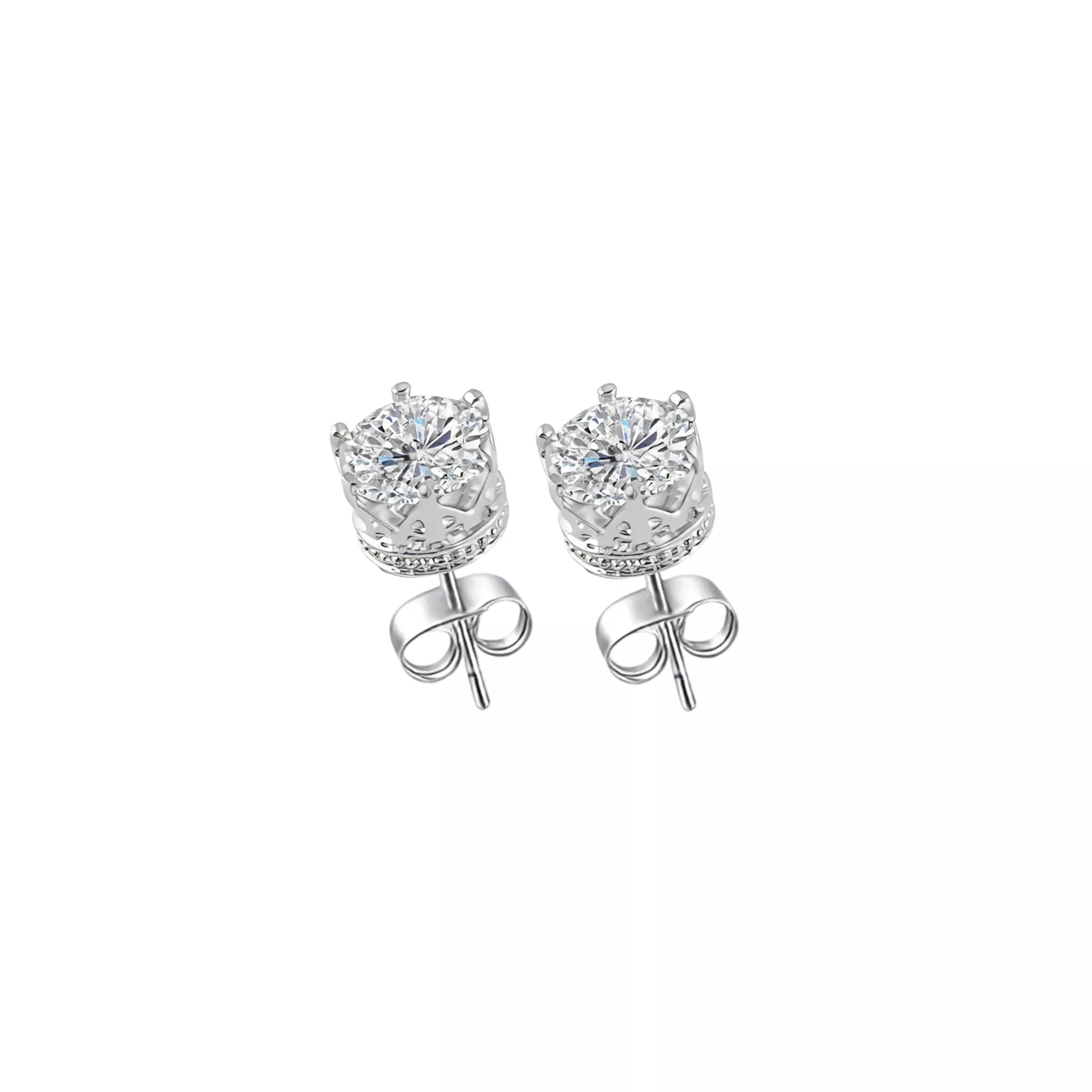 Clear CZ Round 14K White Gold-Plated Stud Earrings - 20 Gauge