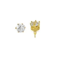 CZ 14K Gold-Plated Round Crown Stud Earrings - 20 Gauge at Spencer's