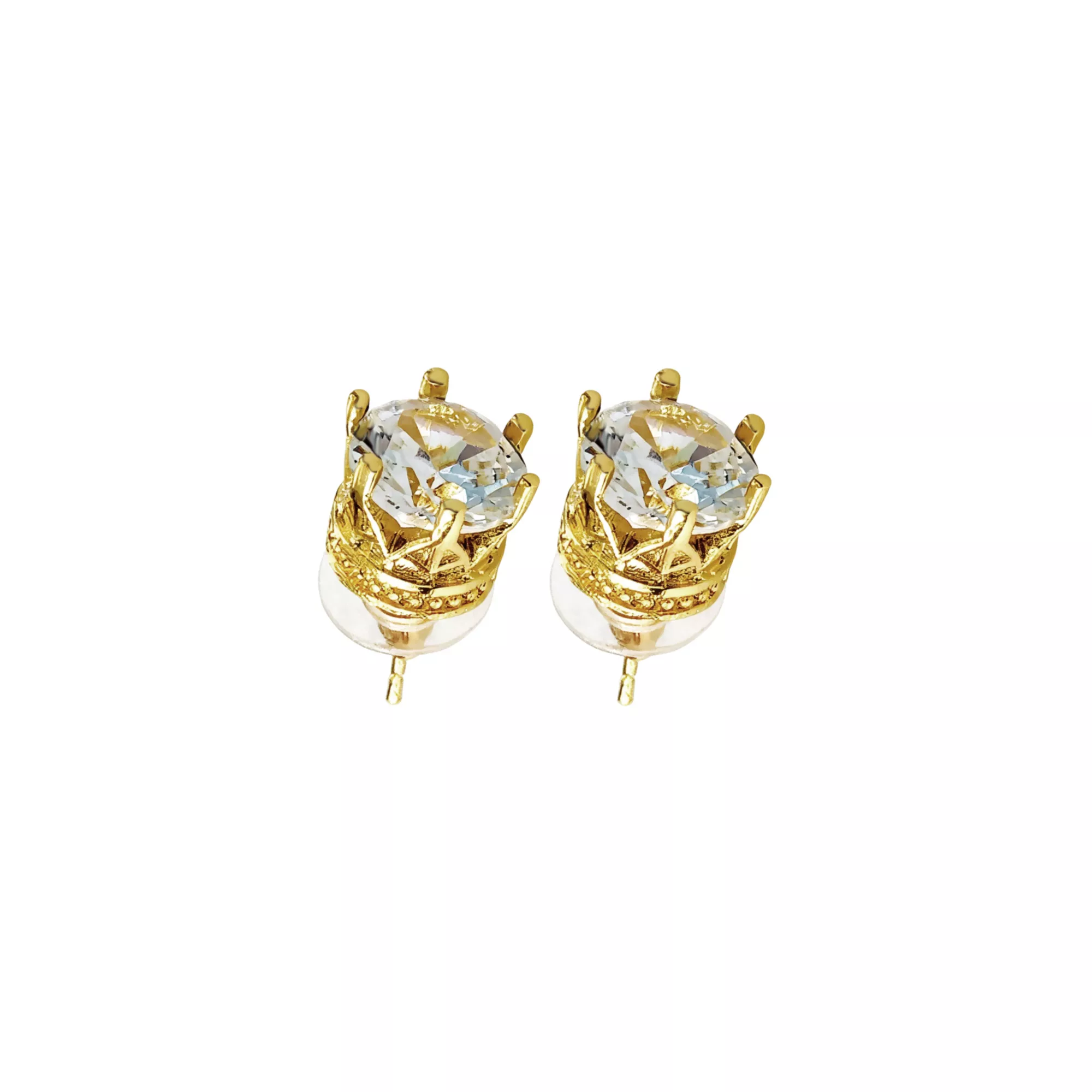 CZ 14K Gold-Plated Round Crown Stud Earrings - 20 Gauge