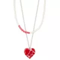 2 Row Meat Heart Pearl-Effect and Chain Necklace at Spencer's
