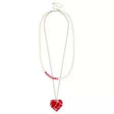 2 Row Meat Heart Pearl-Effect and Chain Necklace at Spencer's