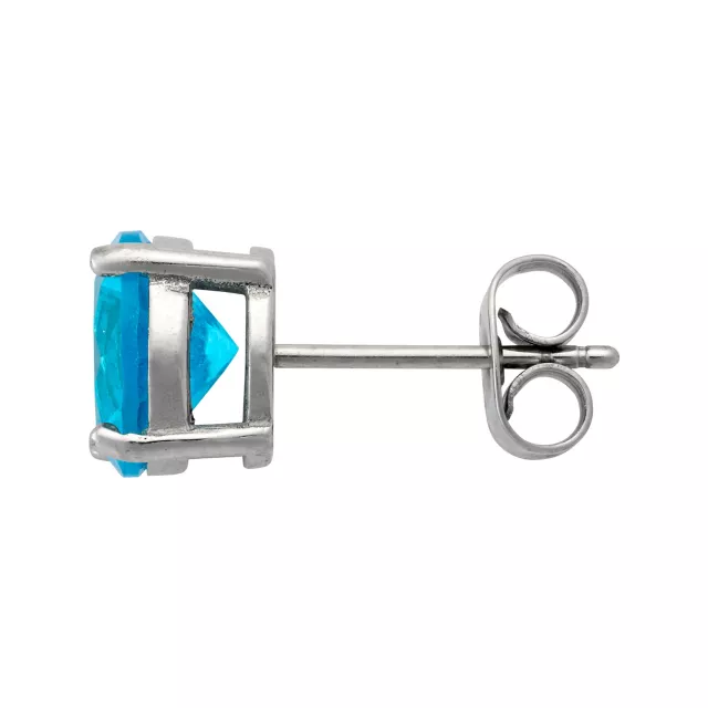 Blue CZ Round Silver-Tone Stud Earrings - 20 Gauge at Spencer's