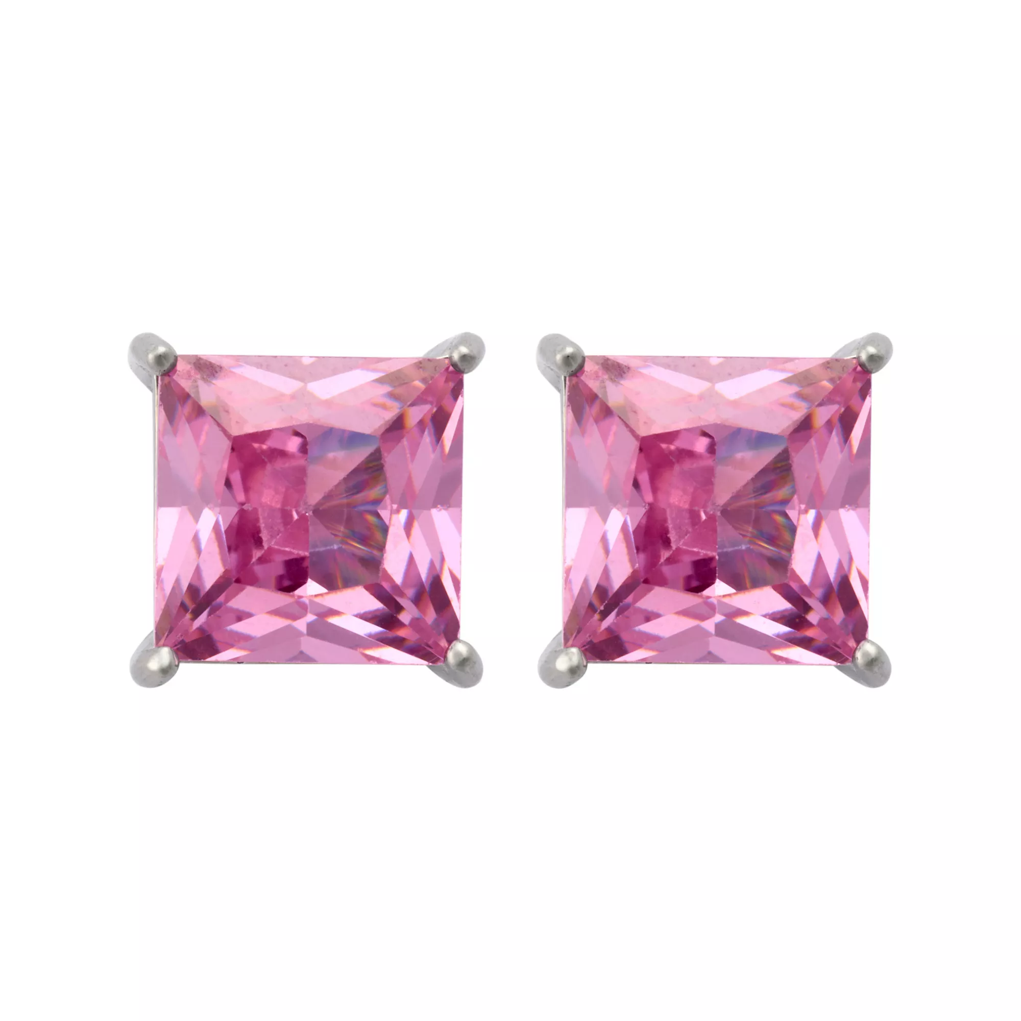 CZ Square Silver-Plated Stud Earrings