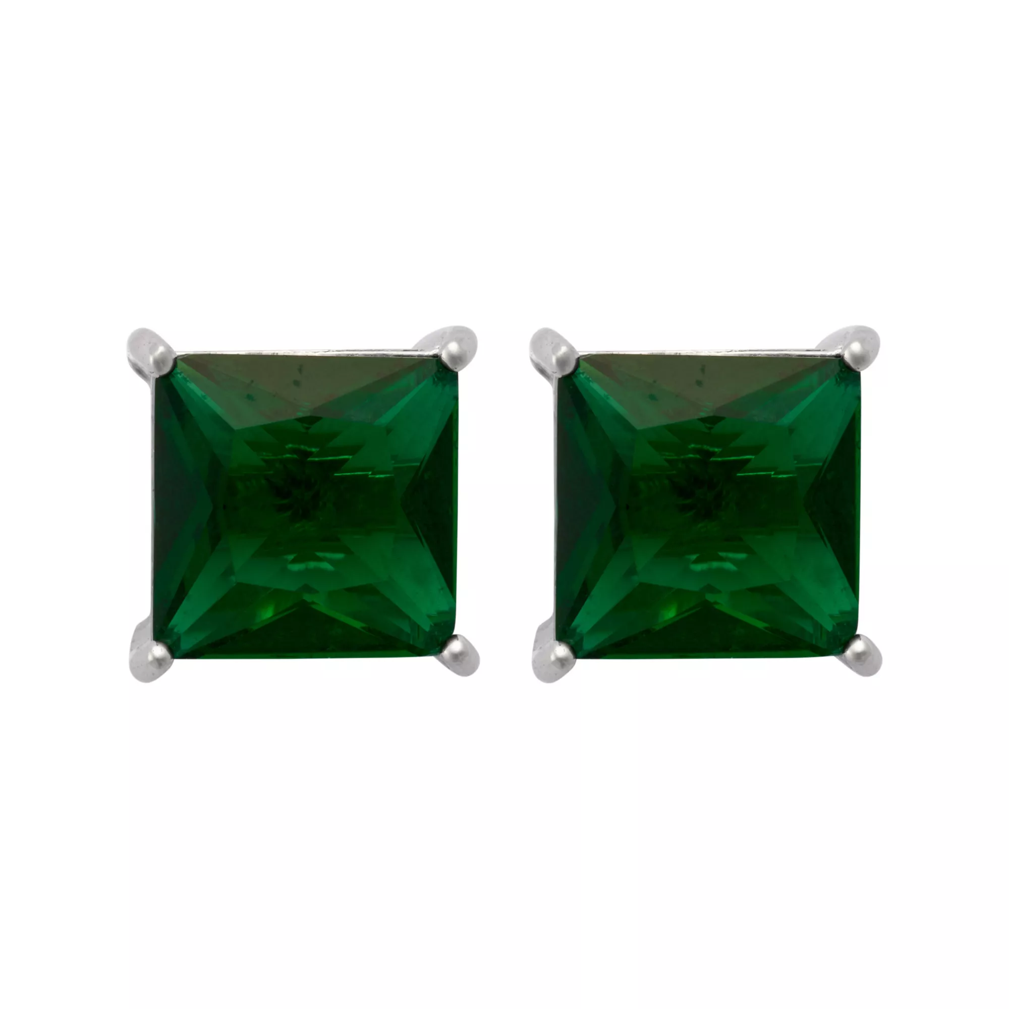 Green CZ Square Silver-Plated Stud Earrings - 20 Gauge at Spencer's