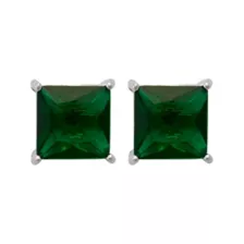 Green CZ Square Silver-Plated Stud Earrings - 20 Gauge at Spencer's