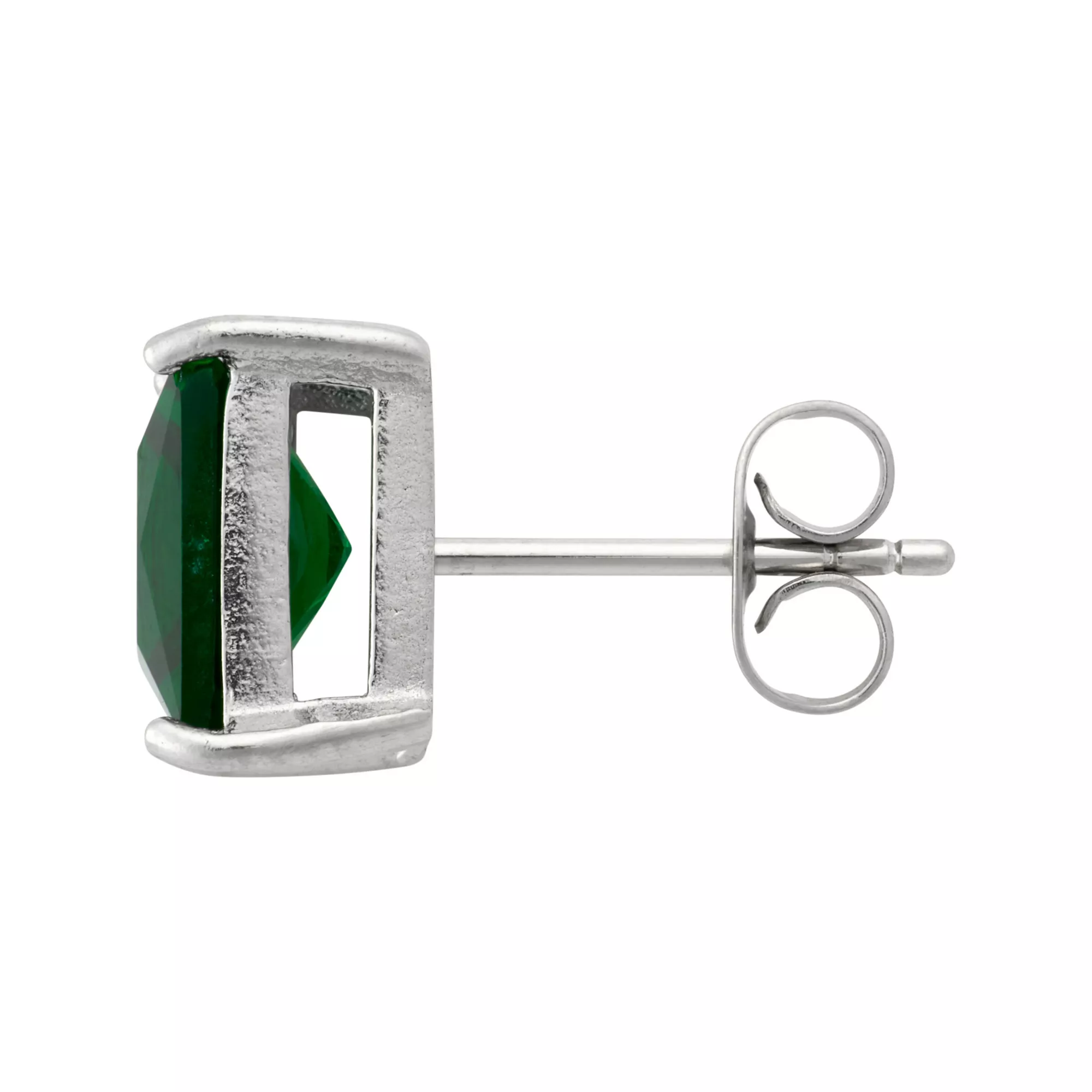 Green CZ Square Silver-Plated Stud Earrings - 20 Gauge at Spencer's