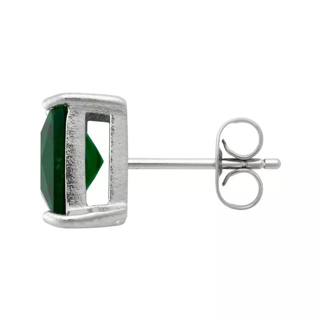 Green CZ Square Silver-Plated Stud Earrings - 20 Gauge at Spencer's