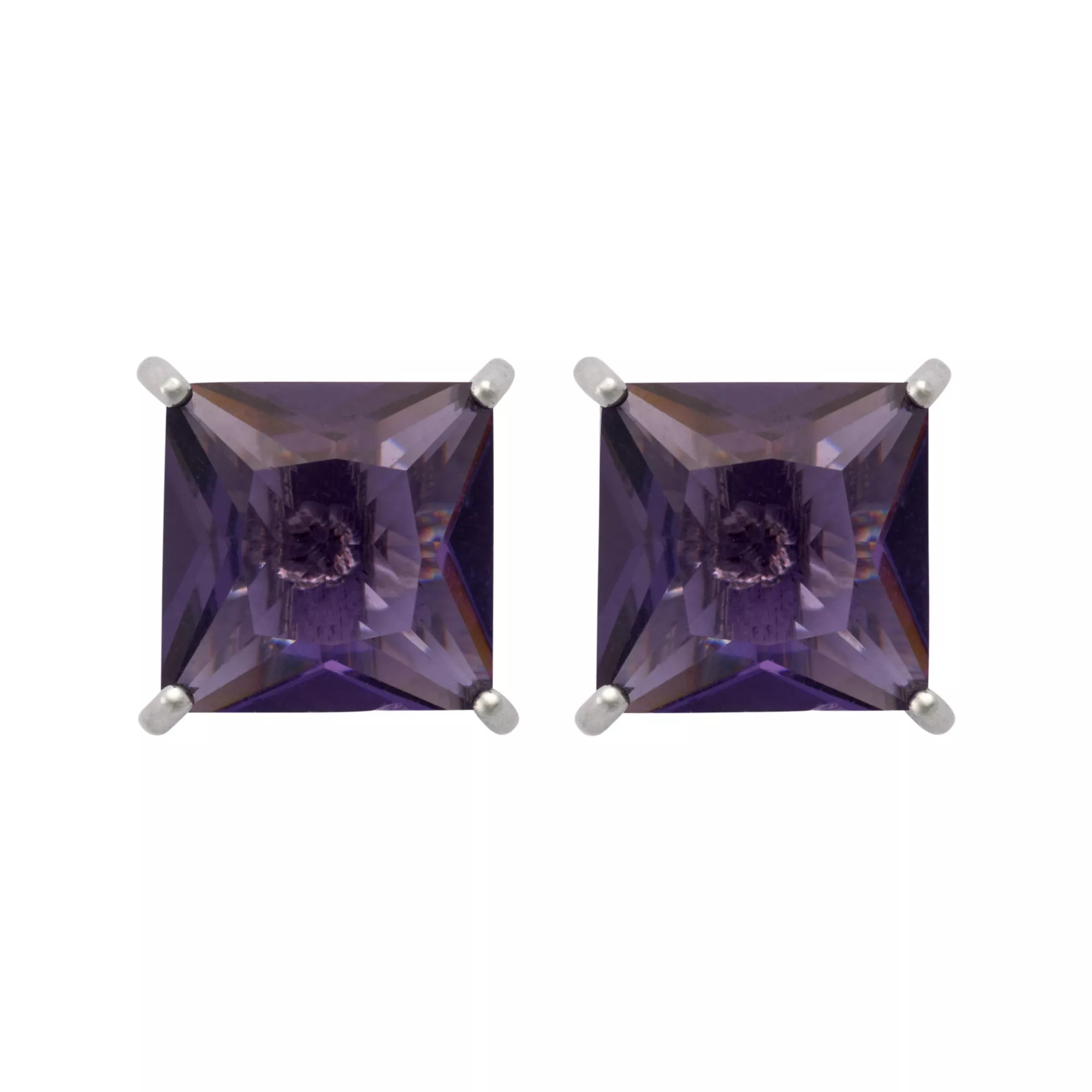 Purple CZ Square Silver-Plated Stud Earrings - 20 Gauge at Spencer's