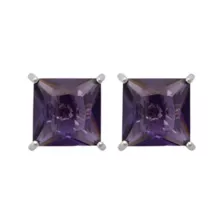 Purple CZ Square Silver-Plated Stud Earrings - 20 Gauge at Spencer's