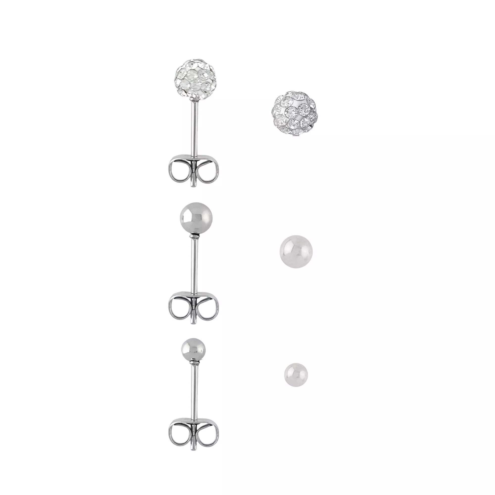 Multi-Pack Cluster CZ and Ball End Stud Earrings 3 Pair - 20 Gauge at Spencer's