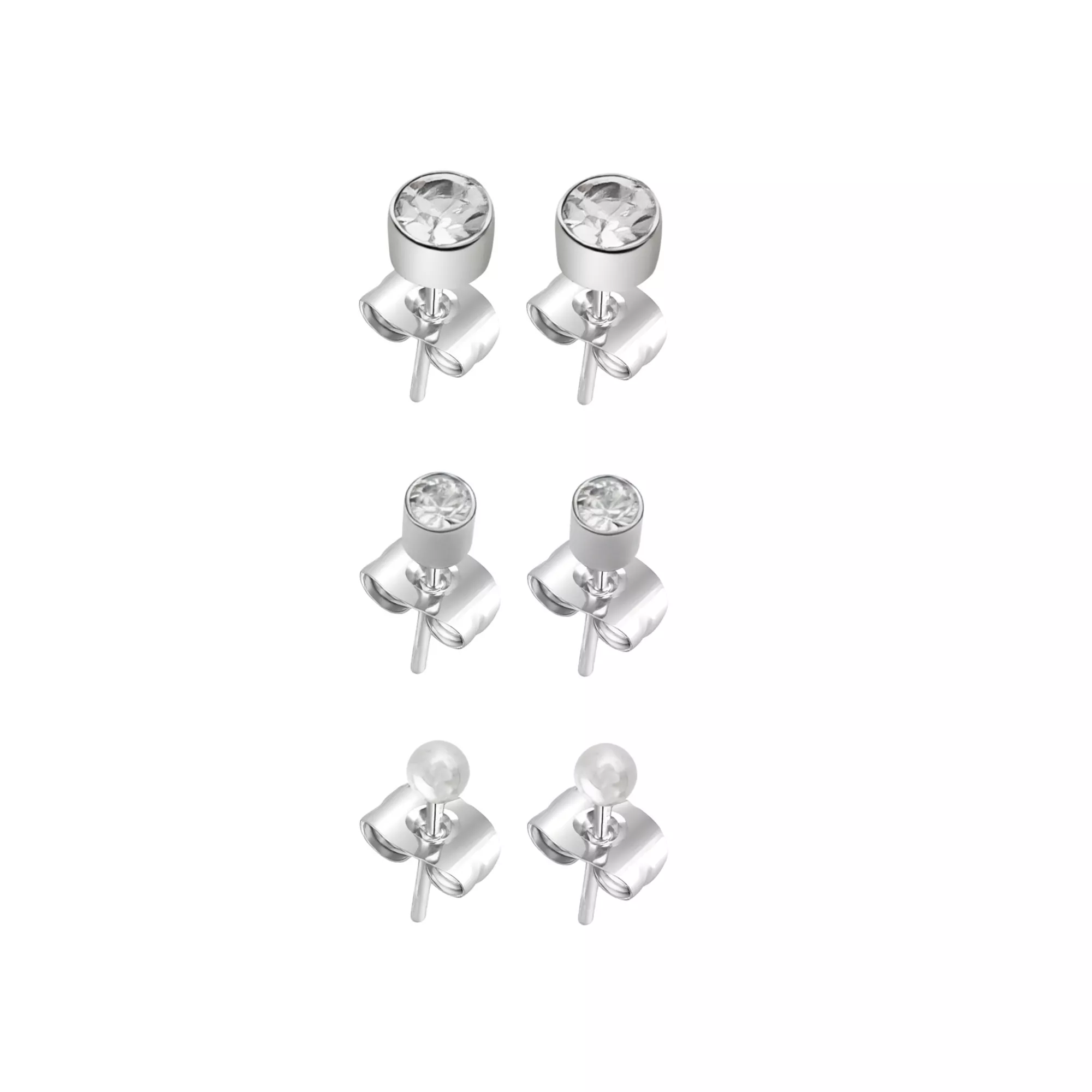 Multi-Pack Round CZ Basic Stud Earrings 3 Pair - 20 Gauge