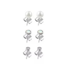 Multi-Pack CZ Pearl-Effect and Opal-Effect Stud Earrings 3 Pair - 20 Gauge at Spencer's