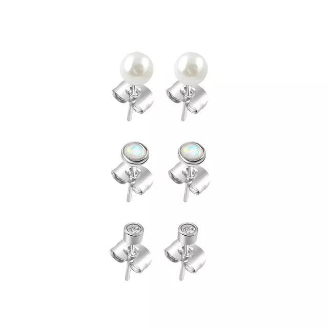 Multi-Pack CZ Pearl-Effect and Opal-Effect Stud Earrings 3 Pair - 20 Gauge at Spencer's