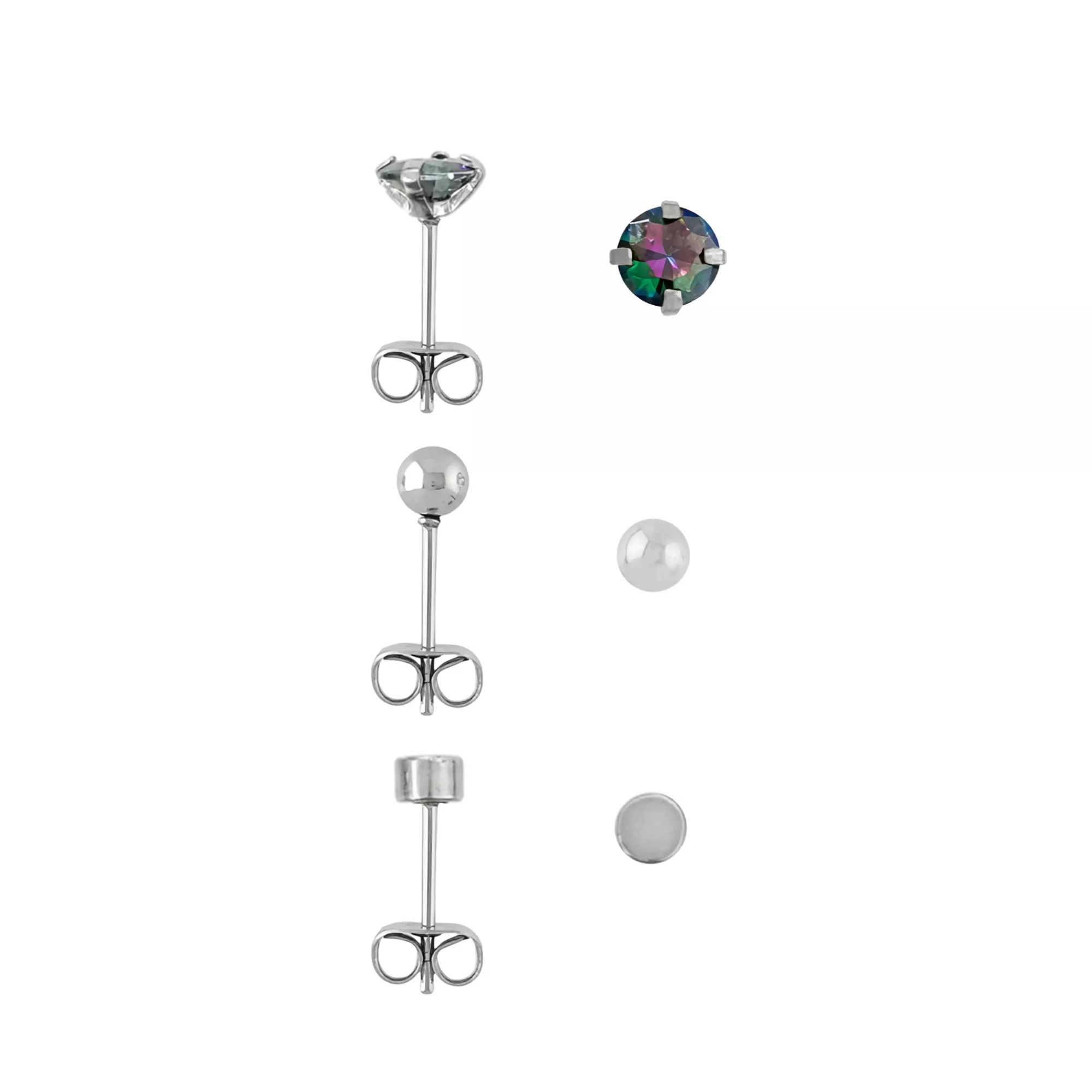 Multi-Pack Black CZ and Classic End Stud Earrings 3 Pair - 20 Gauge at Spencer's