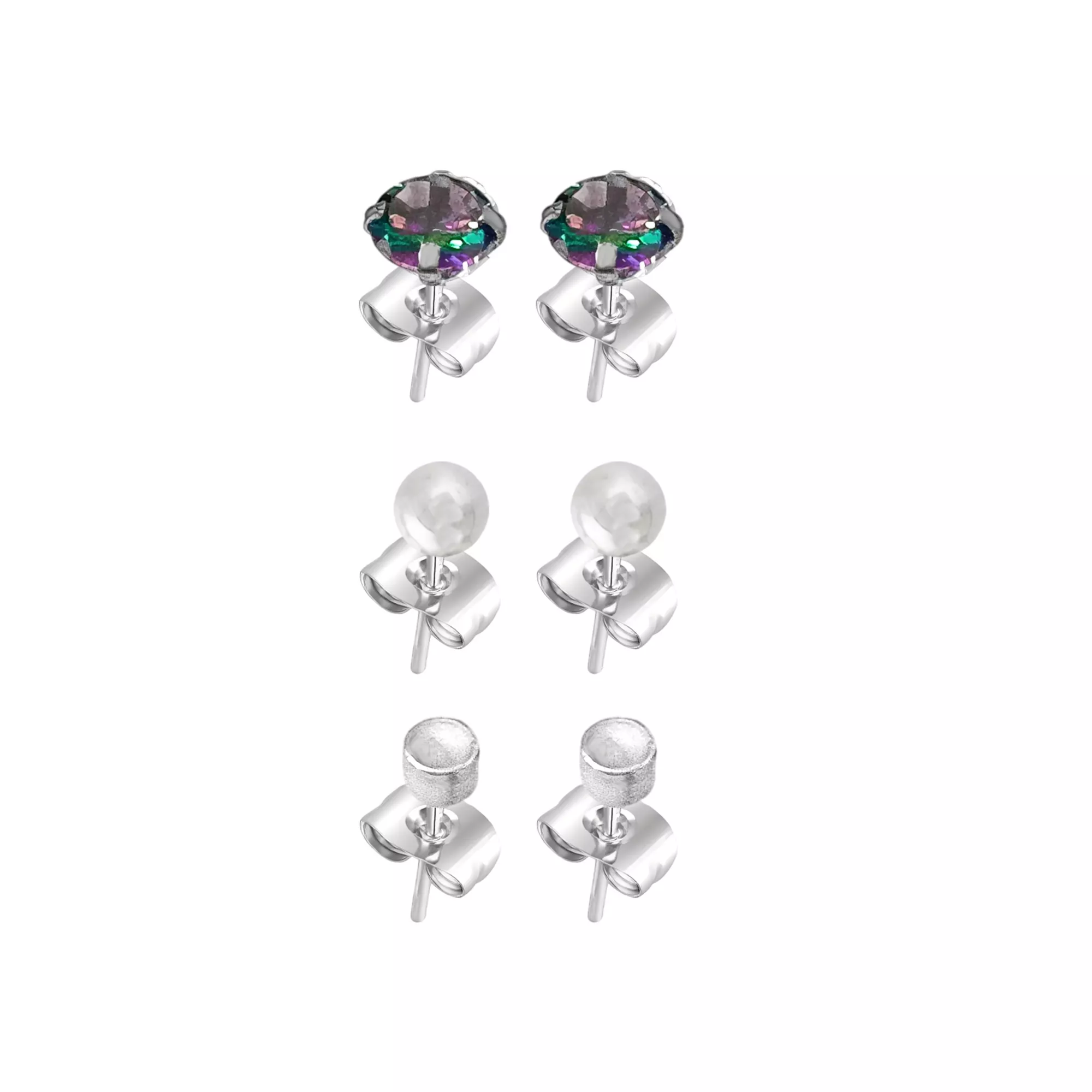 Multi-Pack Black CZ and Classic End Stud Earrings 3 Pair - 20 Gauge at Spencer's