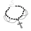Black Cross Chain Beaded Choker Necklace at Spencer's