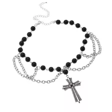 Black Cross Chain Beaded Choker Necklace at Spencer's