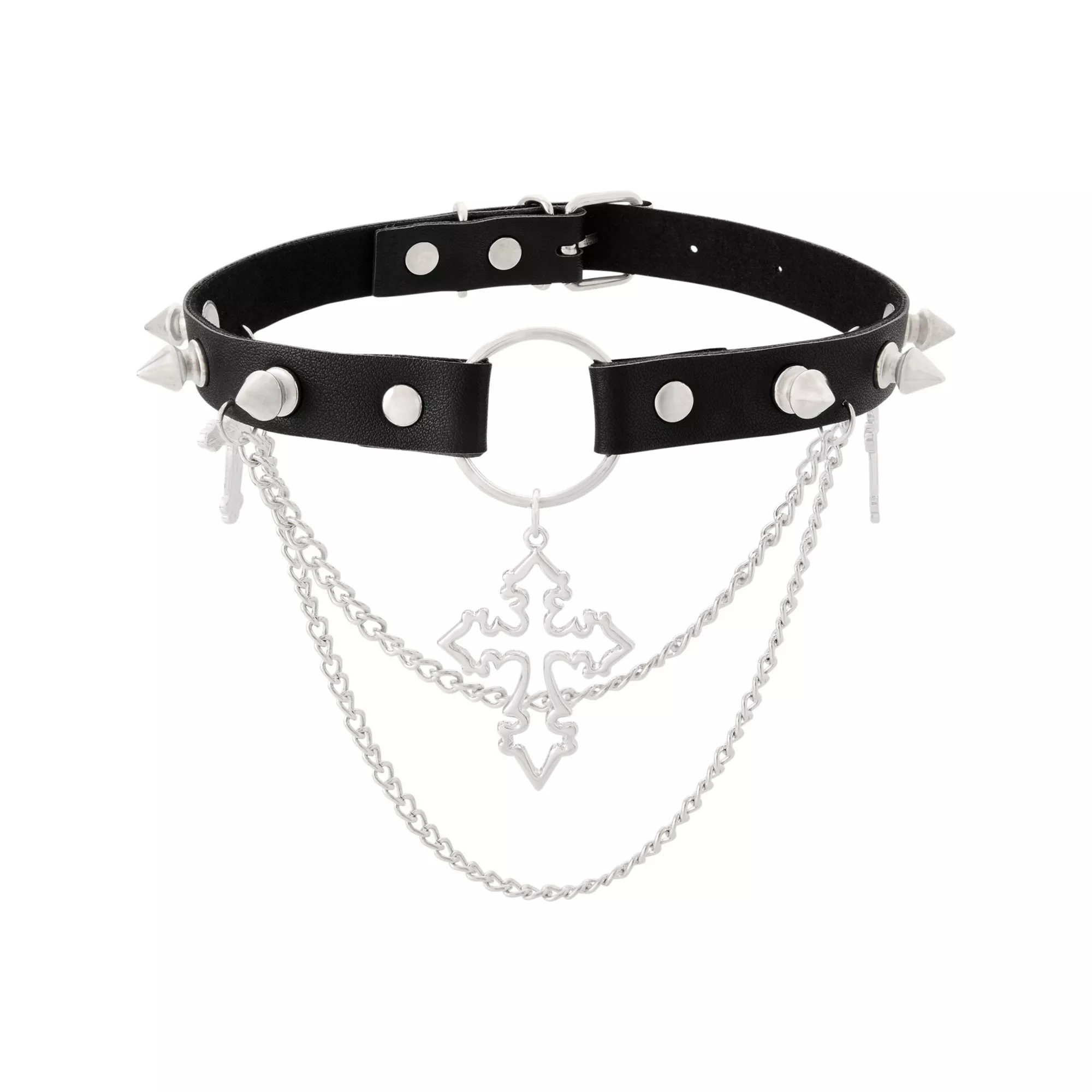 Cross Spike Draped Double Chain Choker Necklace