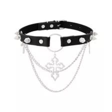 Cross Spike Draped Double Chain Choker Necklace at Spencer's