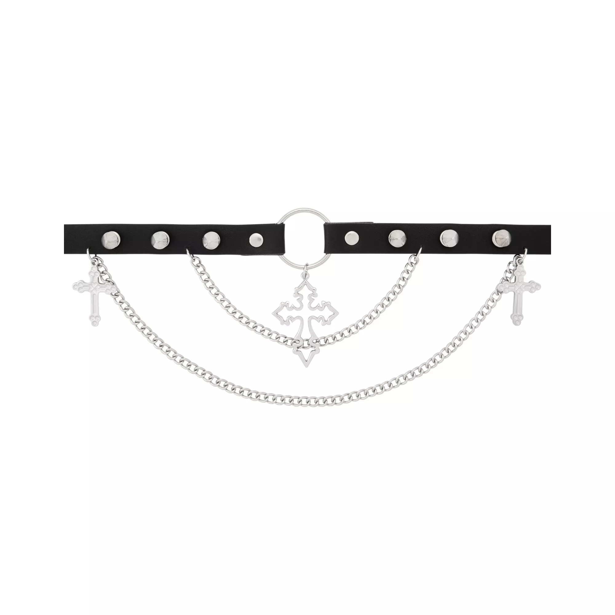 Cross Spike Draped Double Chain Choker Necklace