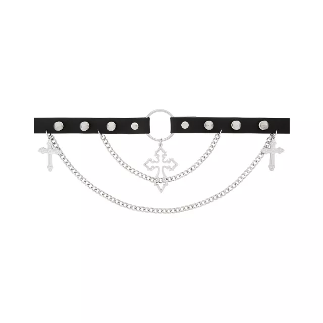 Cross Spike Draped Double Chain Choker Necklace at Spencer's